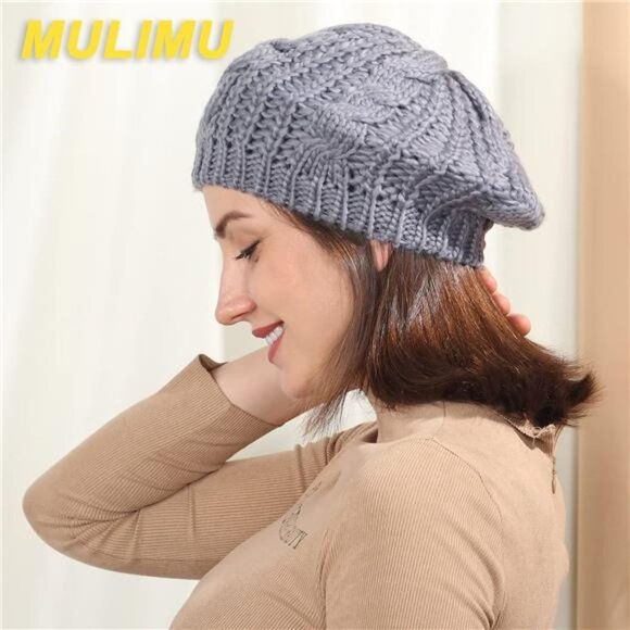 3 Pieces Women\'s Soft Lightweight Crochet Hats Ribbed French Berets Hat